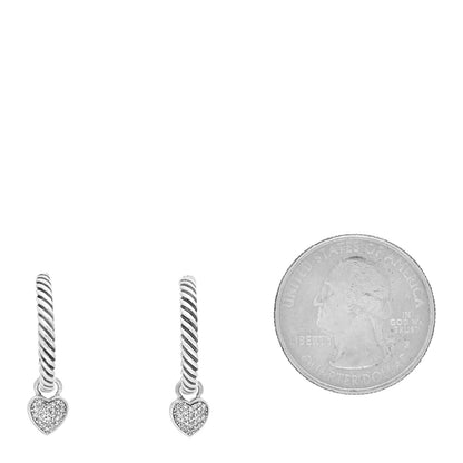 David Yurman Sterling Silver Diamond Cable Heart Hoop Earrings 2 of 4