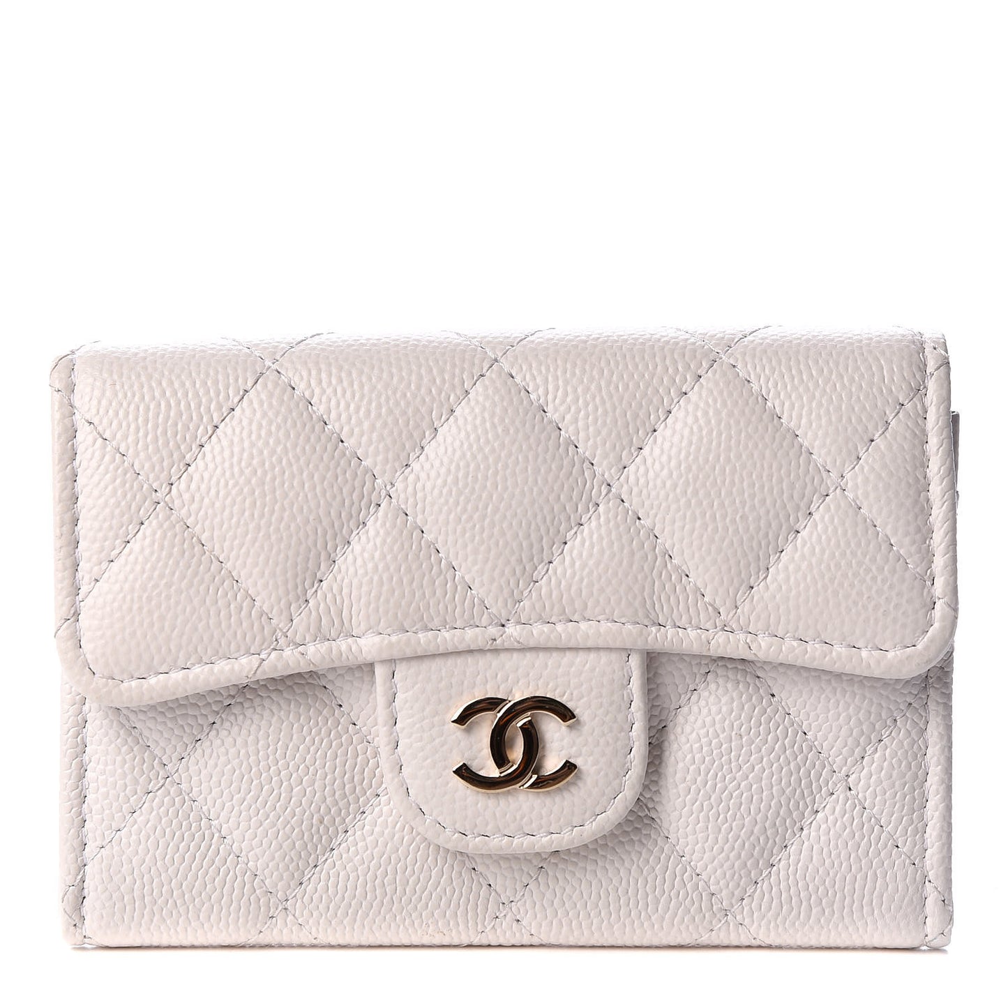 Caviar Quilted Flap Card Holder Wallet White