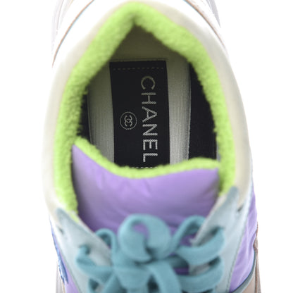 Chanel Nylon Lambskin Suede Calfskin CC Sneakers 36 Green Purple Pink 8 of 11
