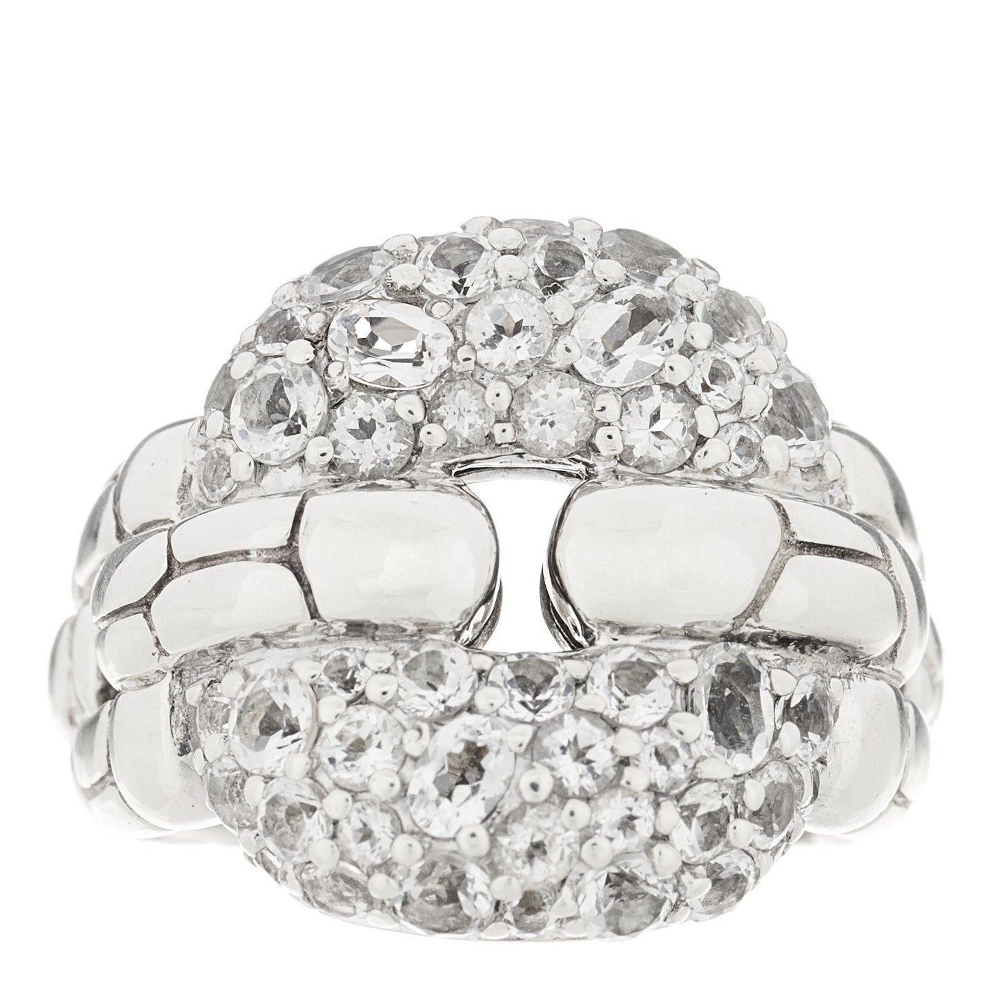 Sterling Silver White Topaz Kali Square Link Ring 49 5