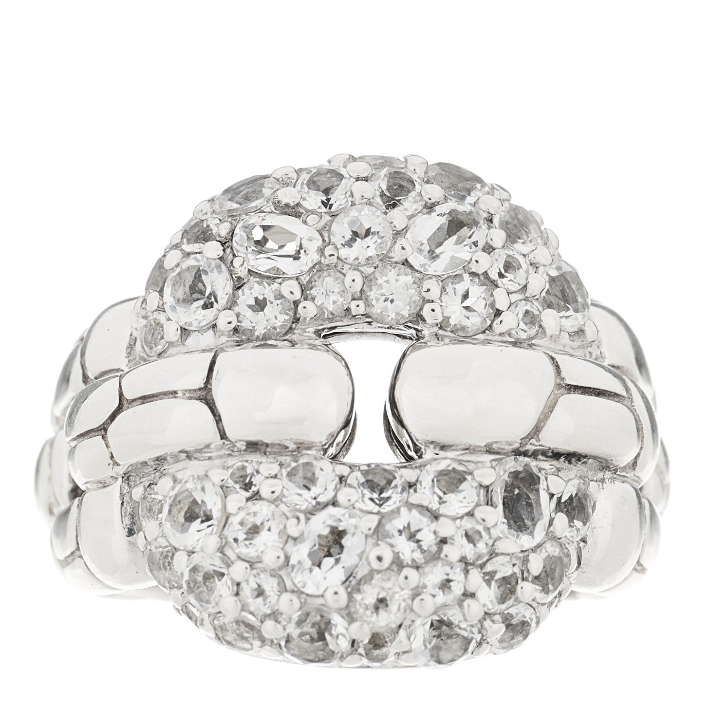 John Hardy Sterling Silver White Topaz Kali Square Link Ring 49 5 1 of 4