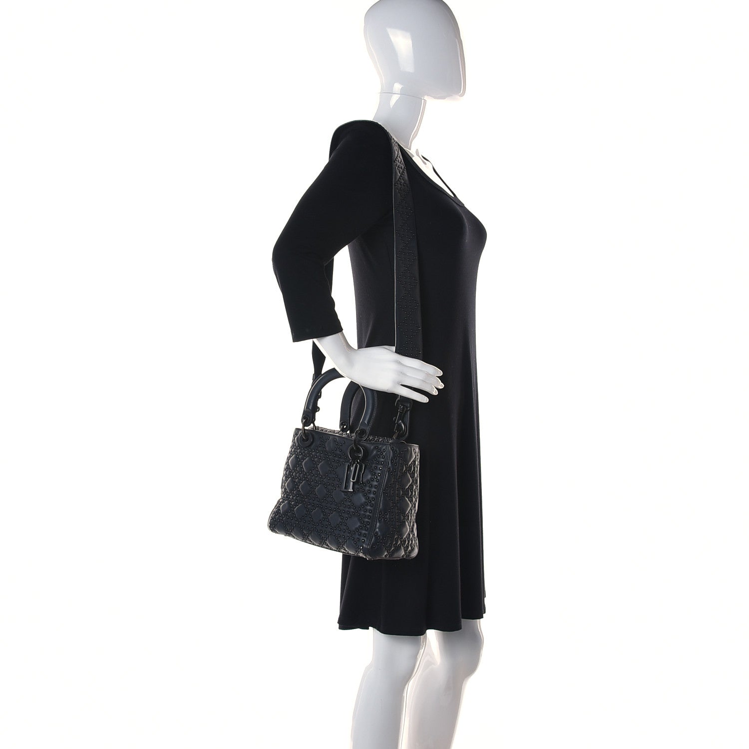 Christian Dior UItra Matte Calfskin Cannage Studded Medium Supple Lady Dior Black 3 of 16