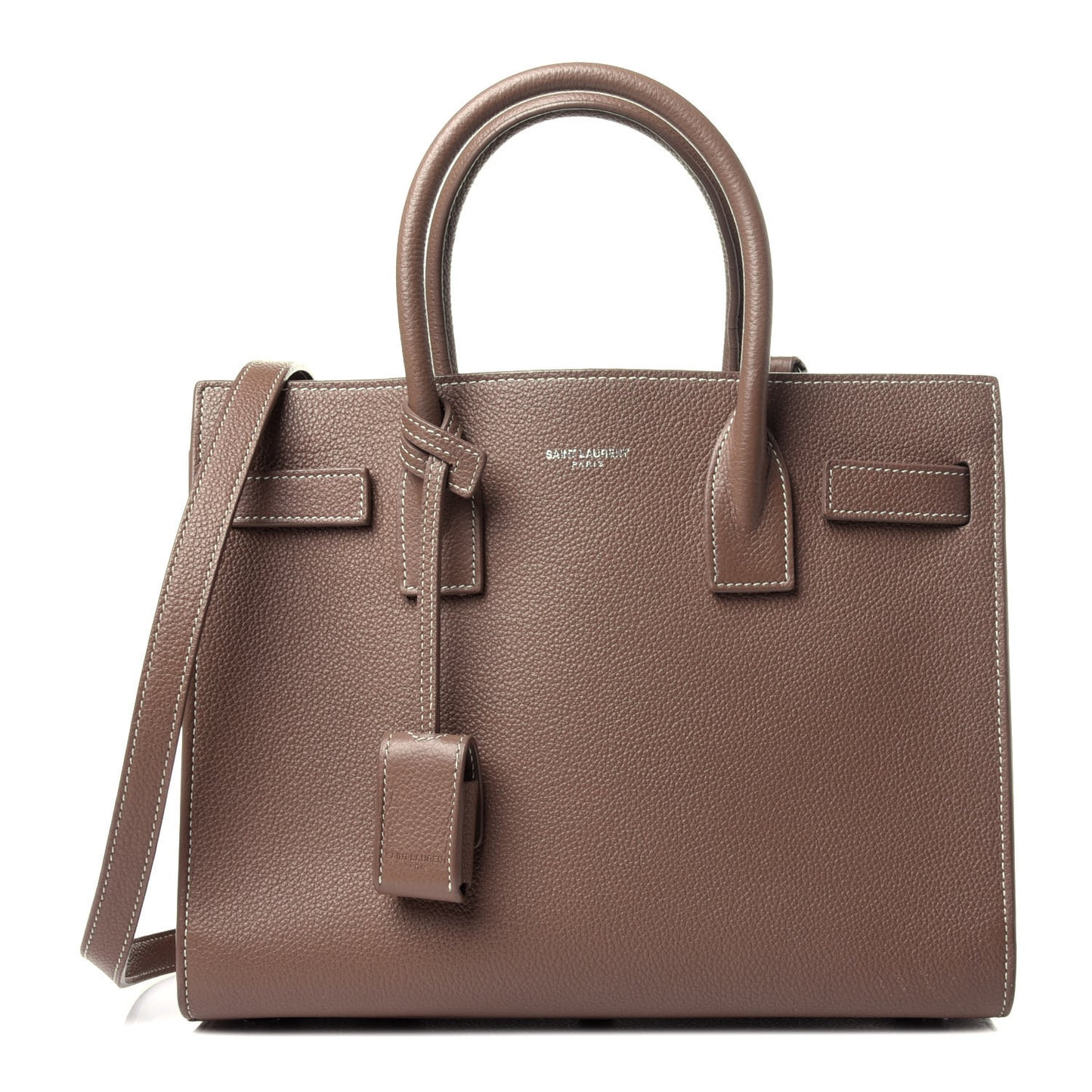 Grained Calfskin Topstich Baby Sac De Jour Taupe