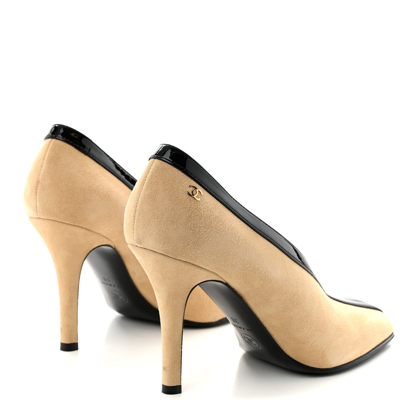 Suede Patent Calfskin Pumps 38 Beige Black
