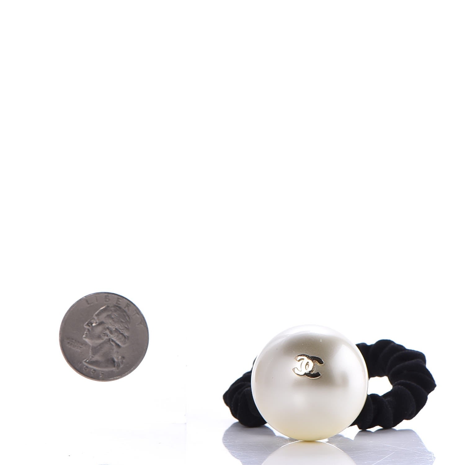 Chanel Pearl CC Hair Tie Black Gold Pearly White 2 of 5