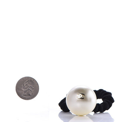 Chanel Pearl CC Hair Tie Black Gold Pearly White 2 of 5