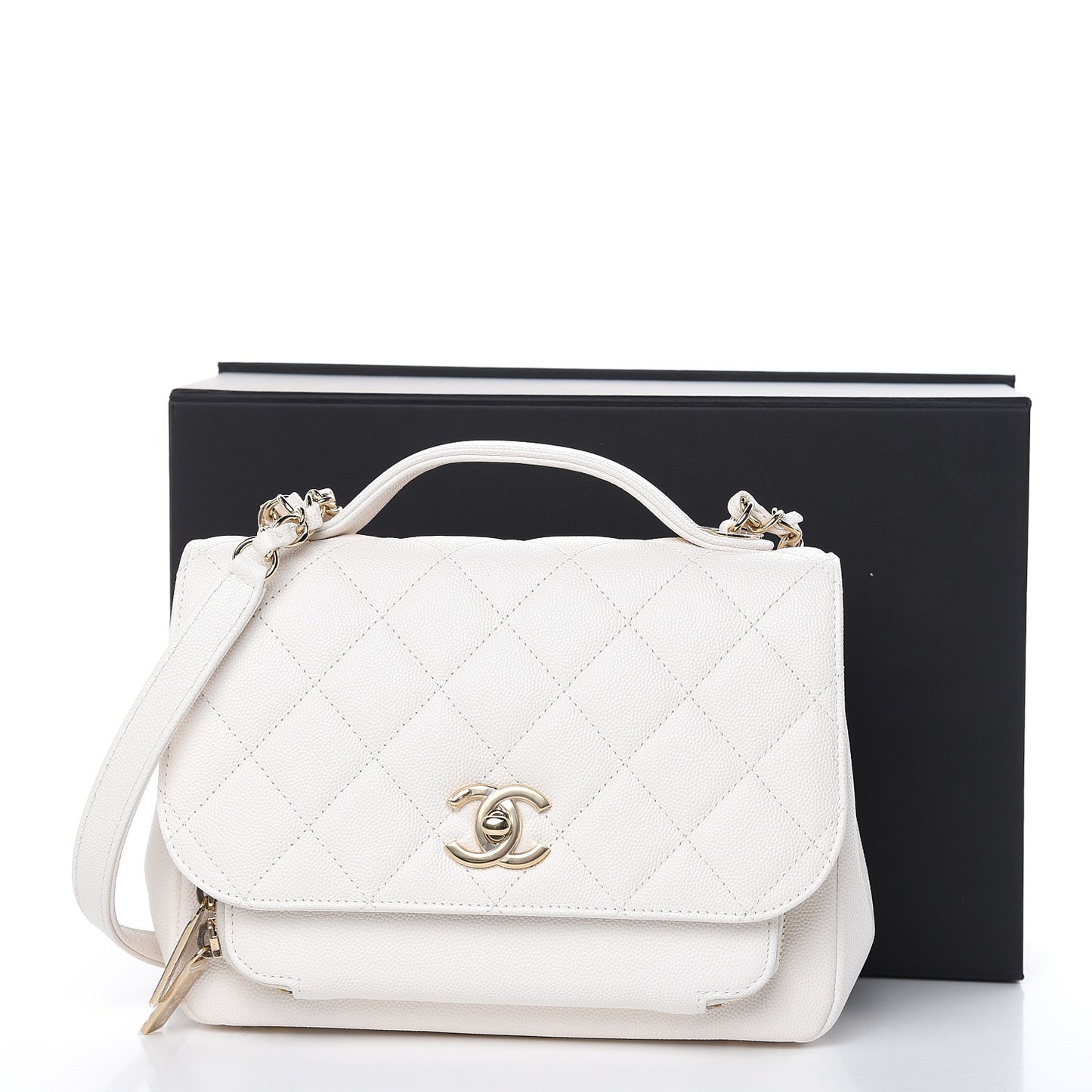 Caviar Quilted Medium Business Affinity Flap White