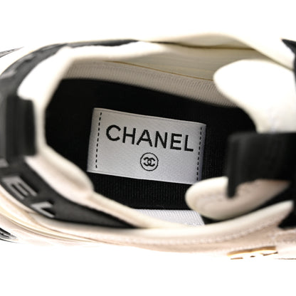 Chanel Velvet Calfskin Mixed Fibers CC Sneakers 37.5 Ivory Black 6 of 9