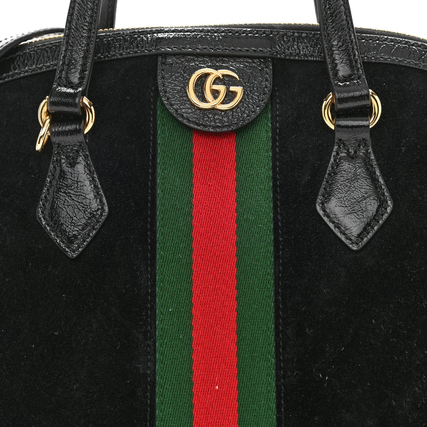 Suede Patent GG Web Medium Ophidia Top Handle Dome Bag Black