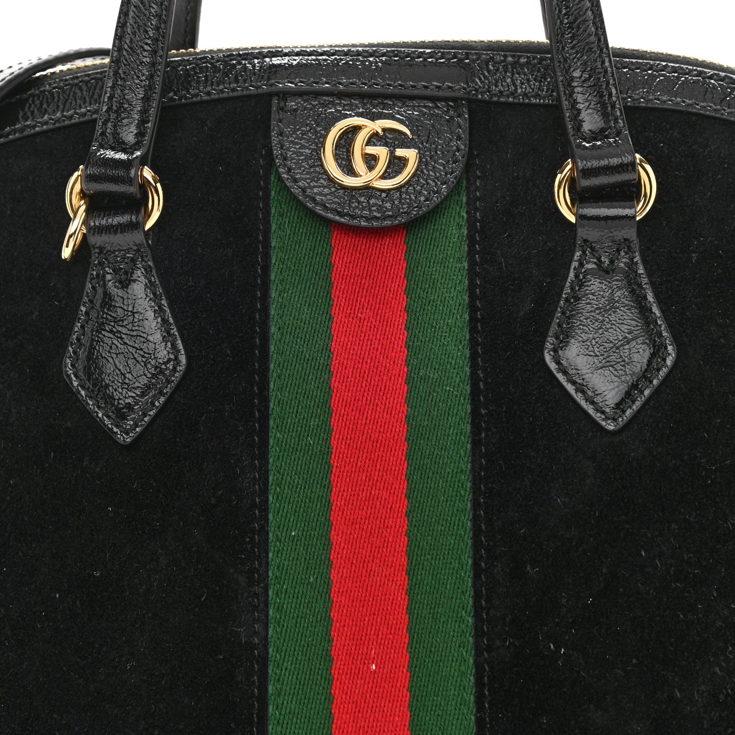 Gucci Suede Patent GG Web Medium Ophidia Top Handle Dome Bag Black 9 of 10