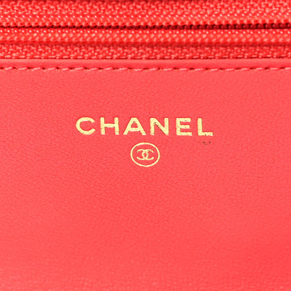 Chanel Lambskin Quilted Wallet On Chain WOC Light Red 6 of 10