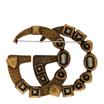 Gucci Metal Crystal Double G Brooch Aged Gold Multicolor 3 of 5