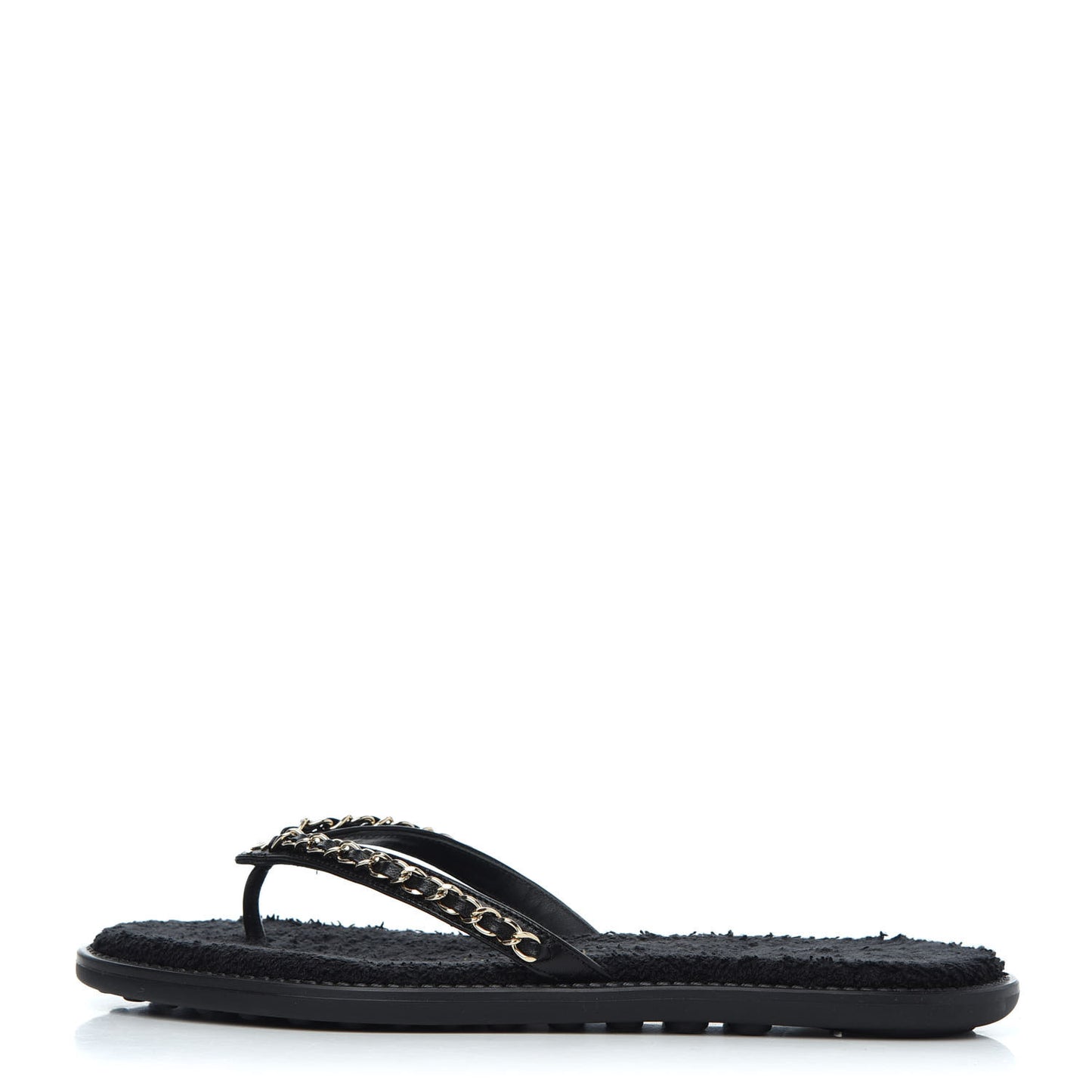Lambskin CC Chain Thong Sandals 39 Black