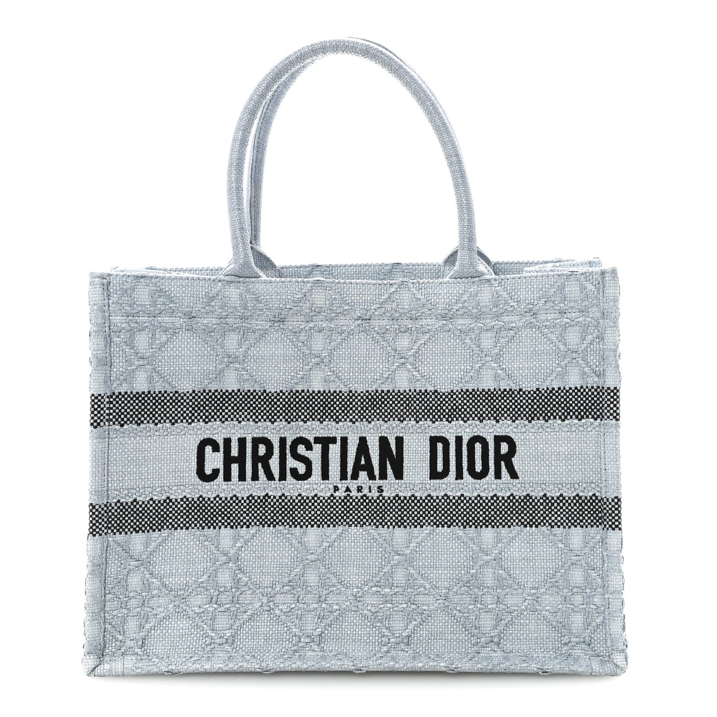Raffia Cannage Medium Book Tote Blue