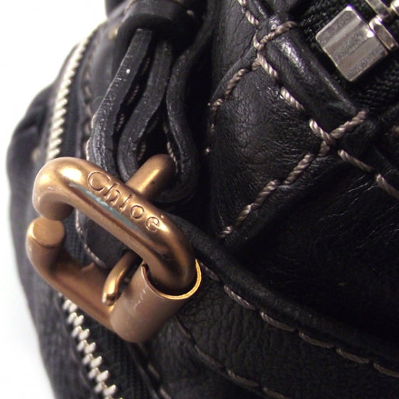 Leather Paddington Double Zipped Bowler Black