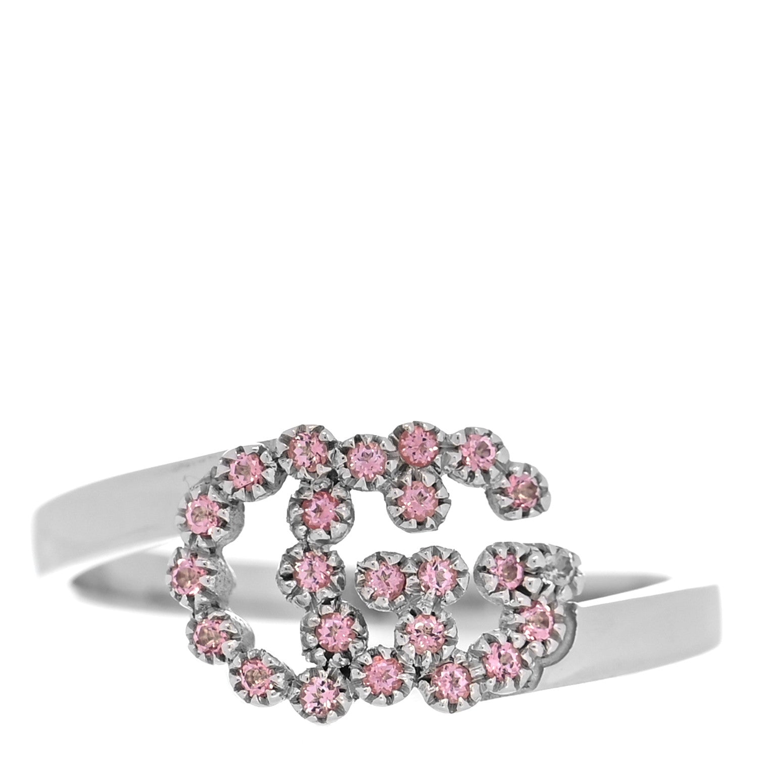 Gucci 18K White Gold Pink Topaz Running G Ring 51 5.75 1 of 5