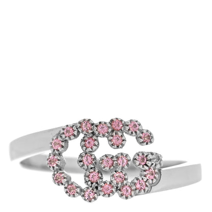 Gucci 18K White Gold Pink Topaz Running G Ring 51 5.75 1 of 5