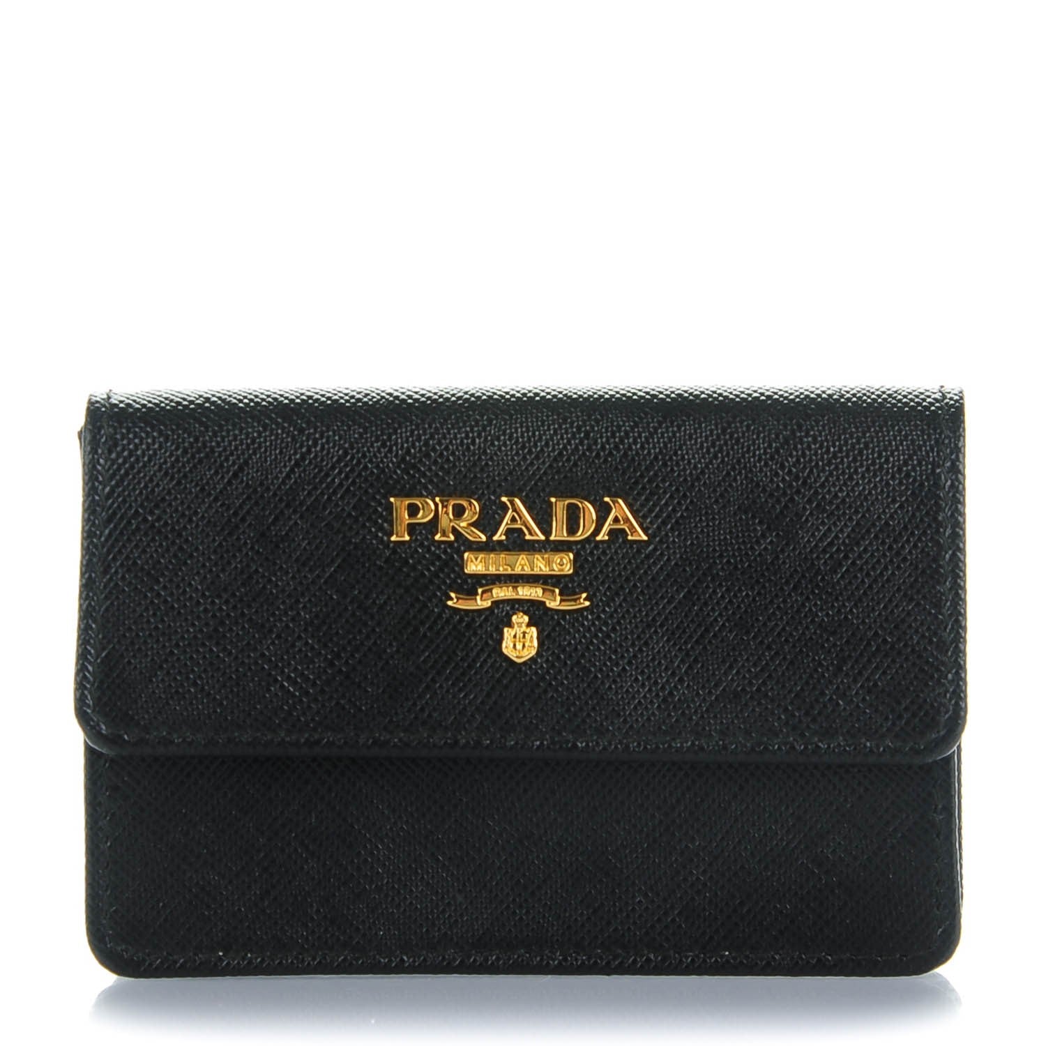 Prada Saffiano Metal Flap Card Holder Black 1 of 7