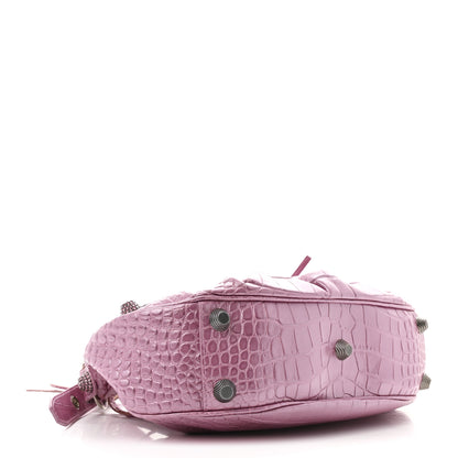 Balenciaga Metallic Extra Supple Calfskin Crystal Crocodile Embossed Small Le Cagole Shoulder Bag Pink 5 of 11