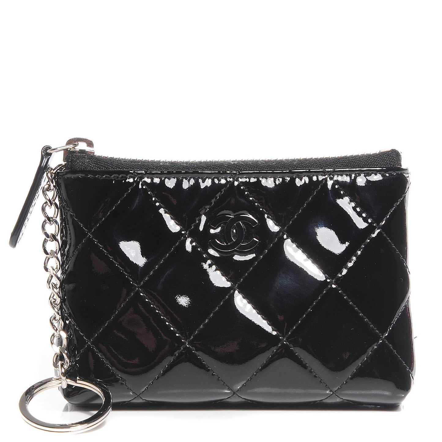 Patent Quilted Zip Coin Purse Black