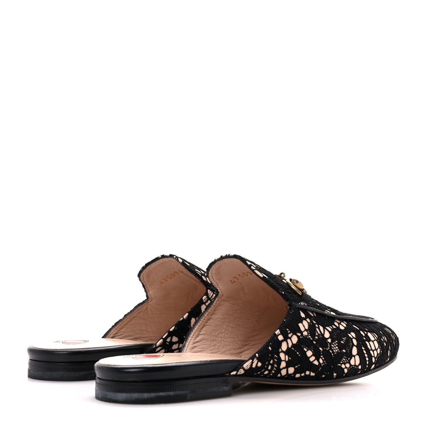 Gucci Lace Malaga Kid Womens Princetown Slippers 36 Black Skin Rose 4 of 8