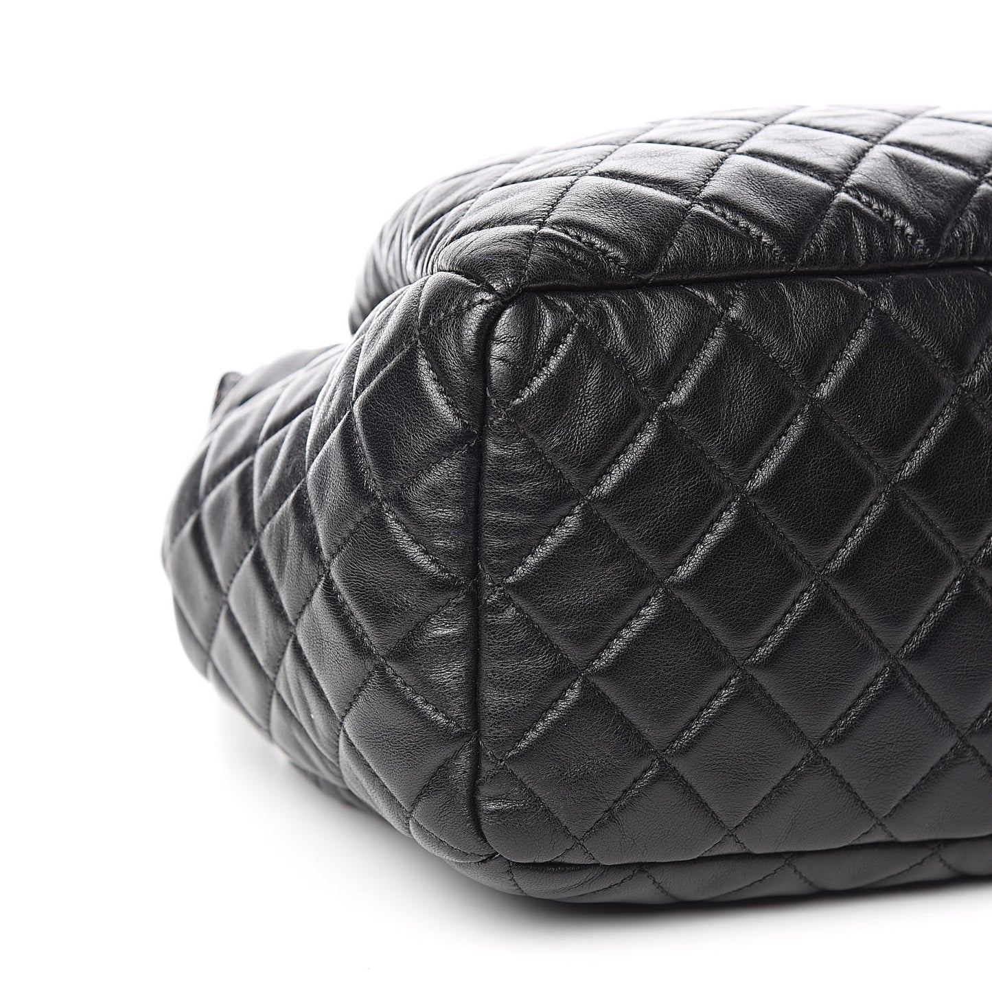 Lambskin Quilted CC Chain Drawstring Tote Black