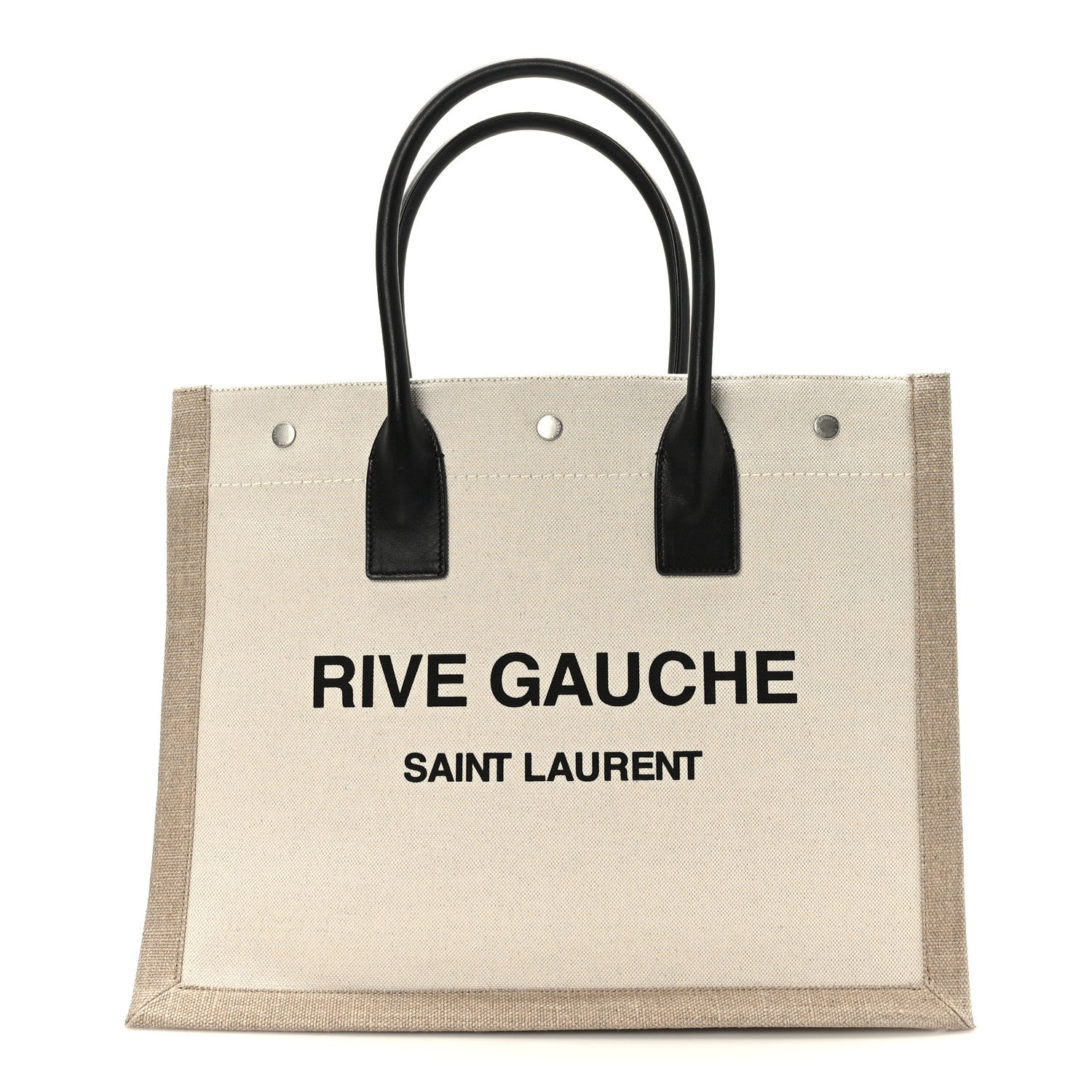 Saint Laurent Linen Calfskin Small Rive Gauche Tote Greggio Natural 1 of 9
