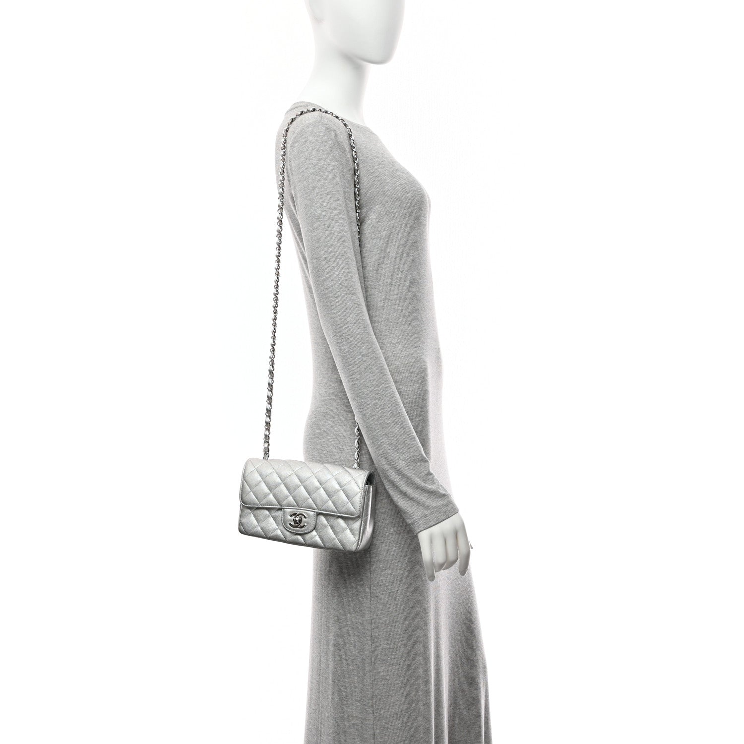 Chanel Metallic Lambskin Quilted Mini Rectangular Flap Silver 2 of 11
