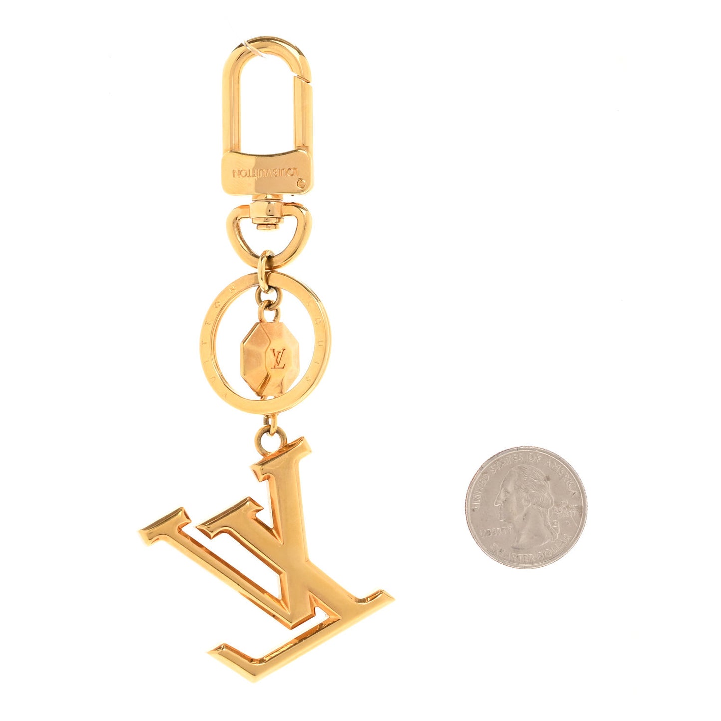 Metal LV Facettes Bag Charm Key Holder Gold