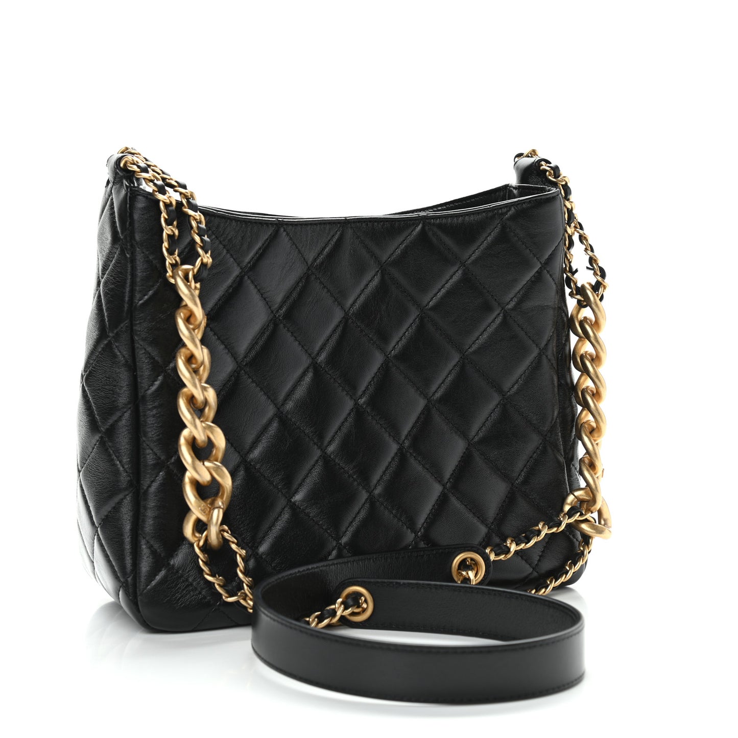 Lambskin Quilted Hobo Black