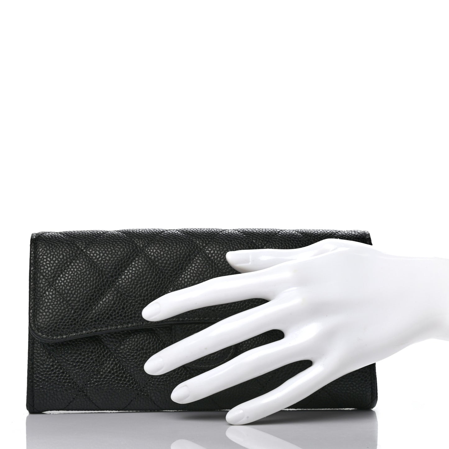 Caviar Quilted Large Gusset Flap Wallet Black
