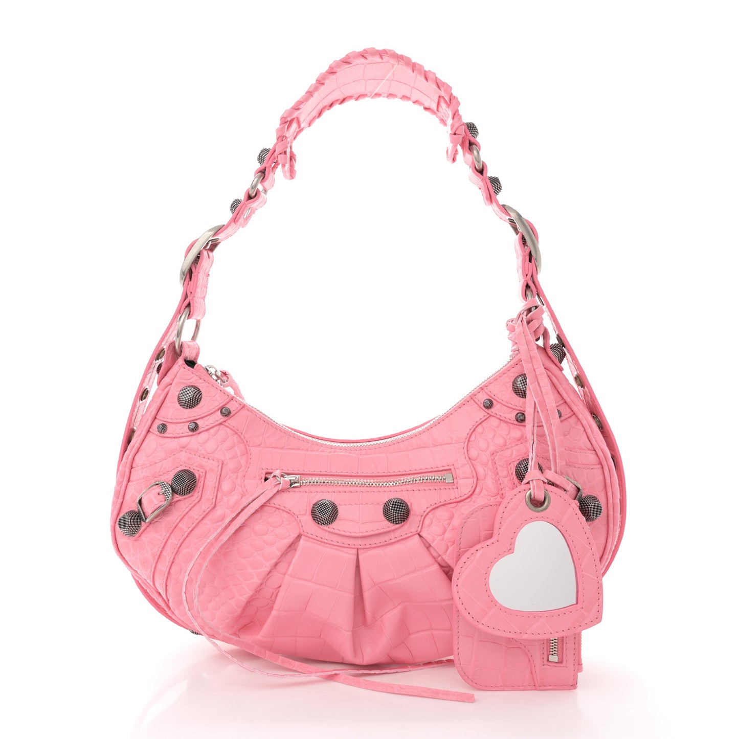 Extra Supple Calfskin Crocodile Embossed Small Le Cagole Shoulder Bag Sweet Pink