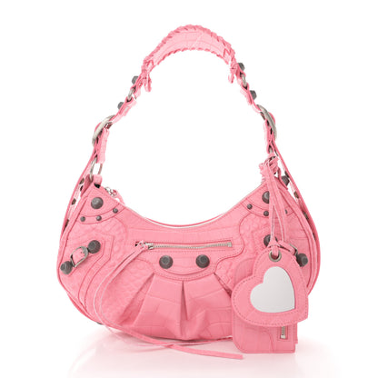 Balenciaga Extra Supple Calfskin Crocodile Embossed Small Le Cagole Shoulder Bag Sweet Pink 3 of 12