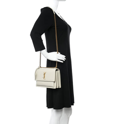 Saint Laurent Smooth Calfskin Medium Monogram Sunset Satchel Blanc Vintage 2 of 12