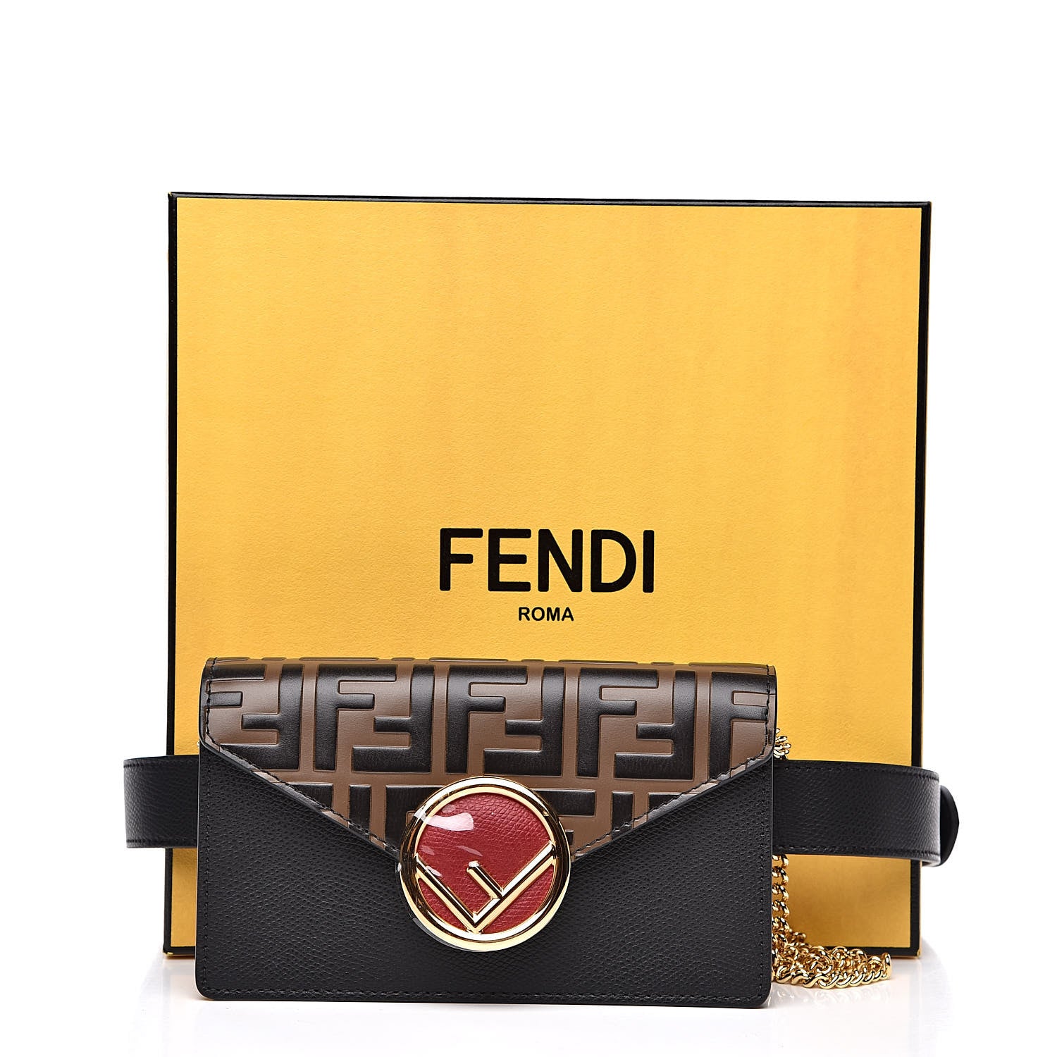 Fendi Vitello Cruise F is Fendi Bi-Color FF 1974 Embossed Envelope Belt Bag Maya Black 13 of 13