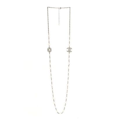 Chanel Crystal Pearl CC Long Necklace Silver 3 of 5