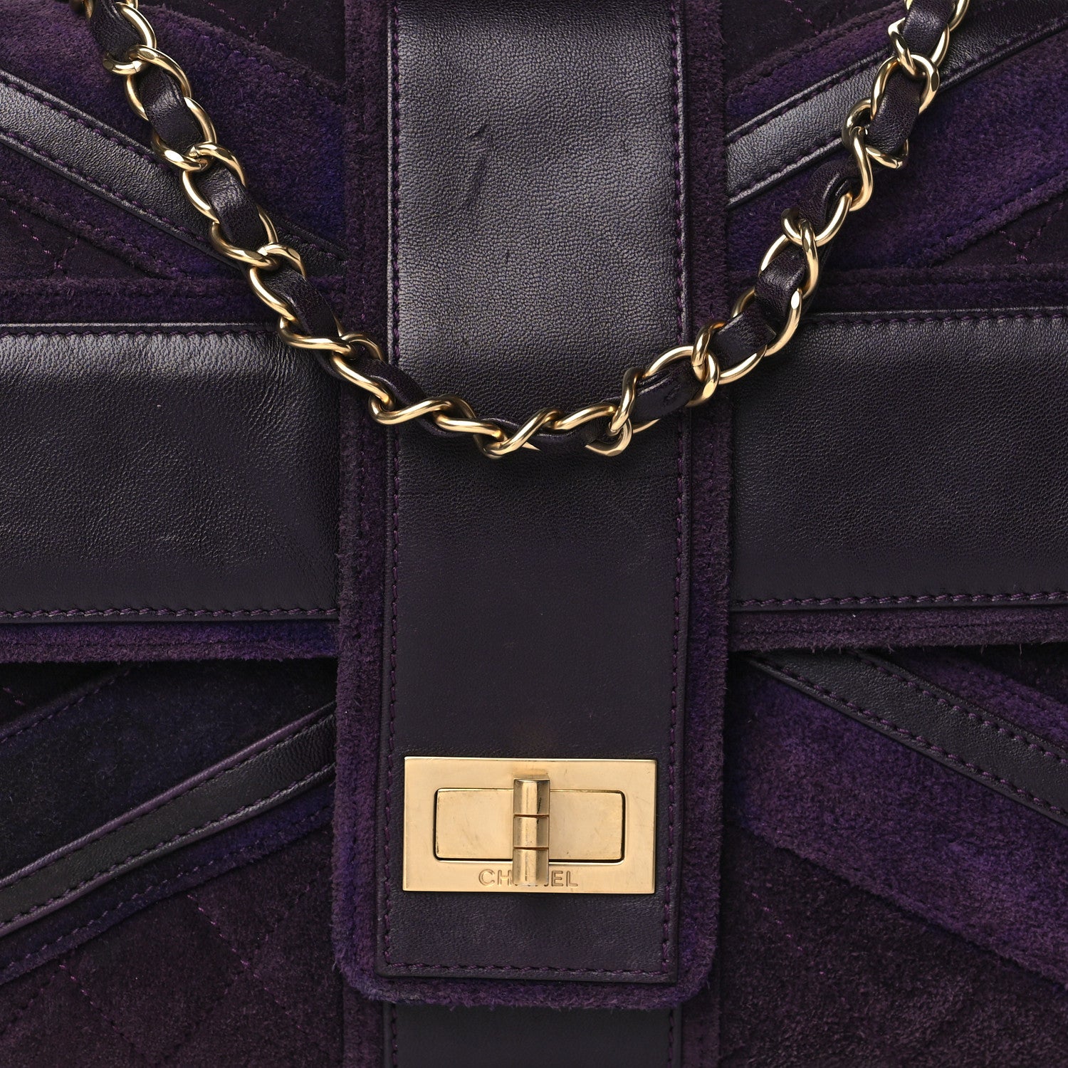 Chanel Suede Union Jack Jumbo Mademoiselle Flap Purple 8 of 13