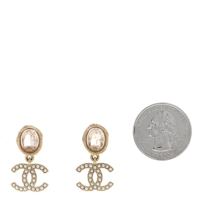 Chanel Crystal Pearl CC Drop Earrings Pink Gold 2 of 5