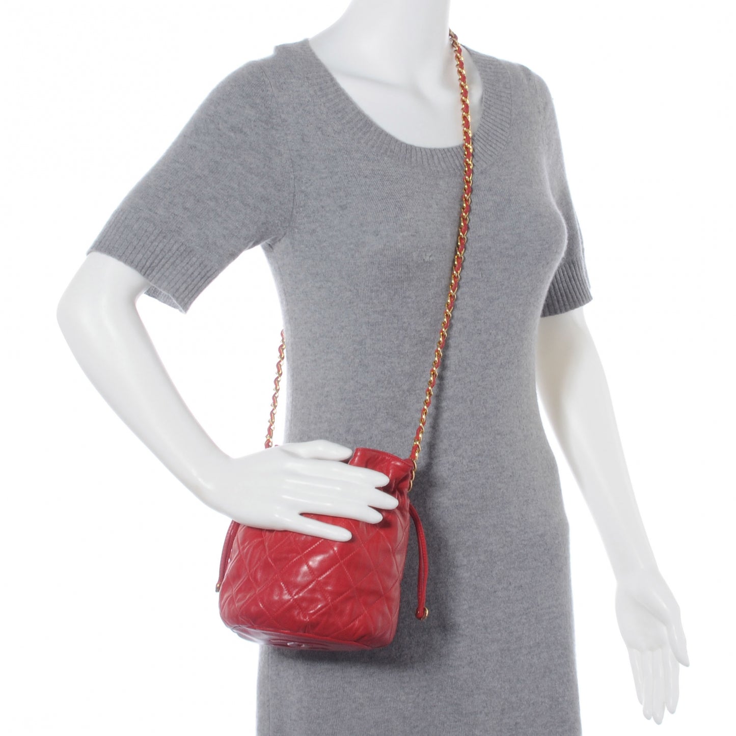 Lambskin Drawstring Pouch Bag Red
