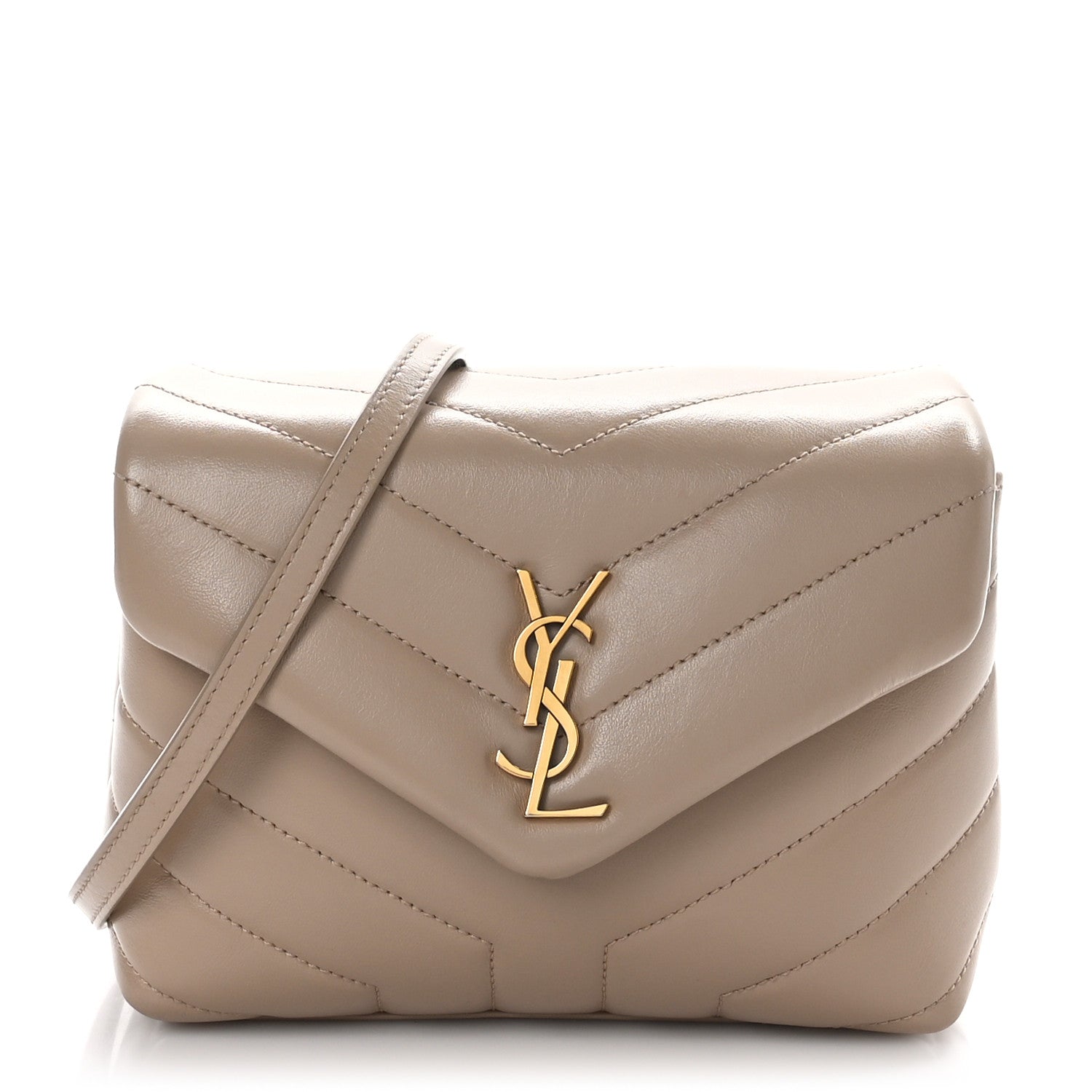 Saint Laurent Calfskin Y Quilted Monogram Toy Loulou Crossbody Bag Dark Beige 1 of 12