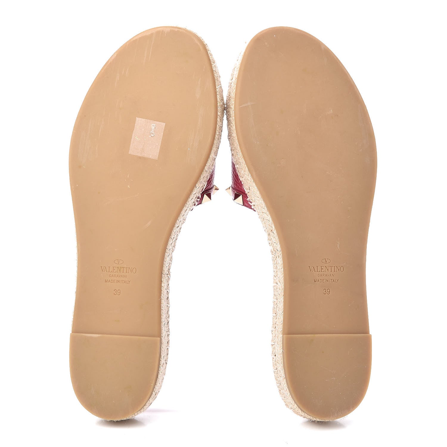 Valentino Garavani Grained Calfskin Rockstud Espadrille Flat Slide Sandals 39 Red 5 of 9