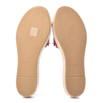 Valentino Garavani Grained Calfskin Rockstud Espadrille Flat Slide Sandals 39 Red 5 of 9