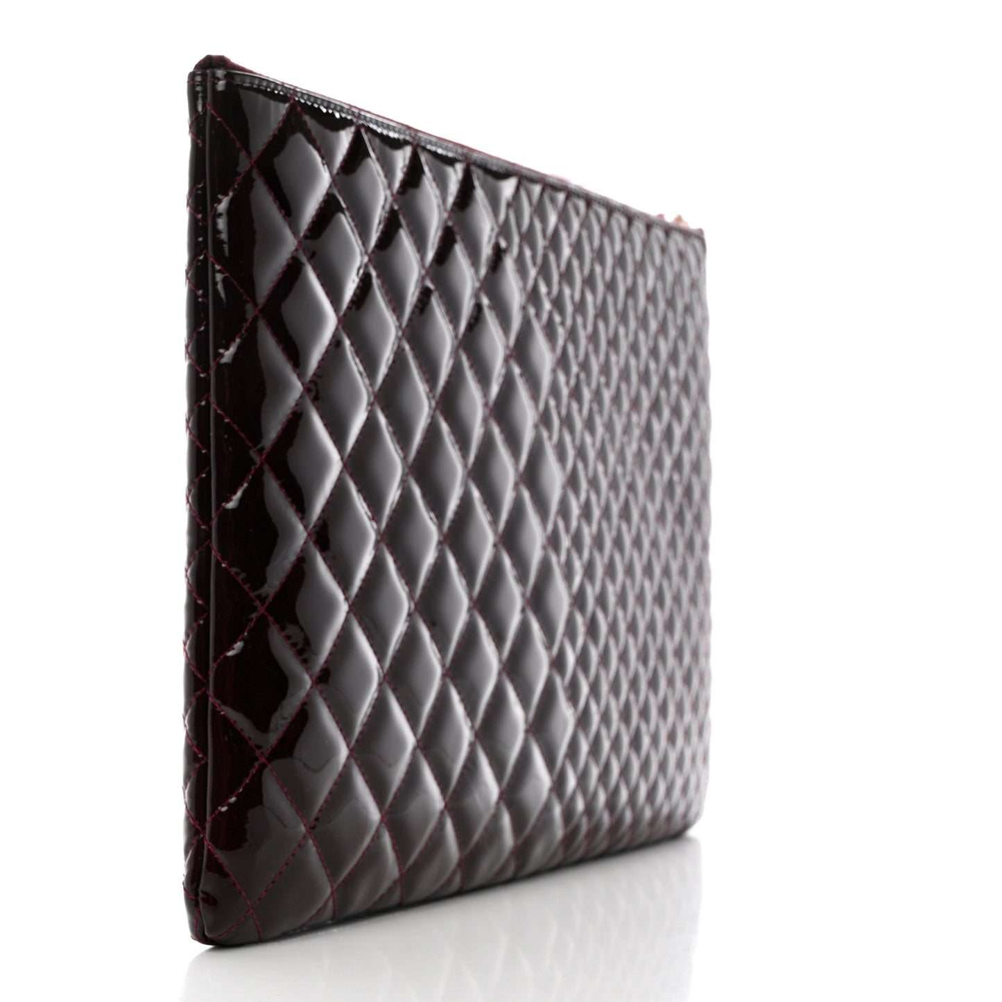 Patent Bi-Quilted Large Cosmetic Case Dark Red