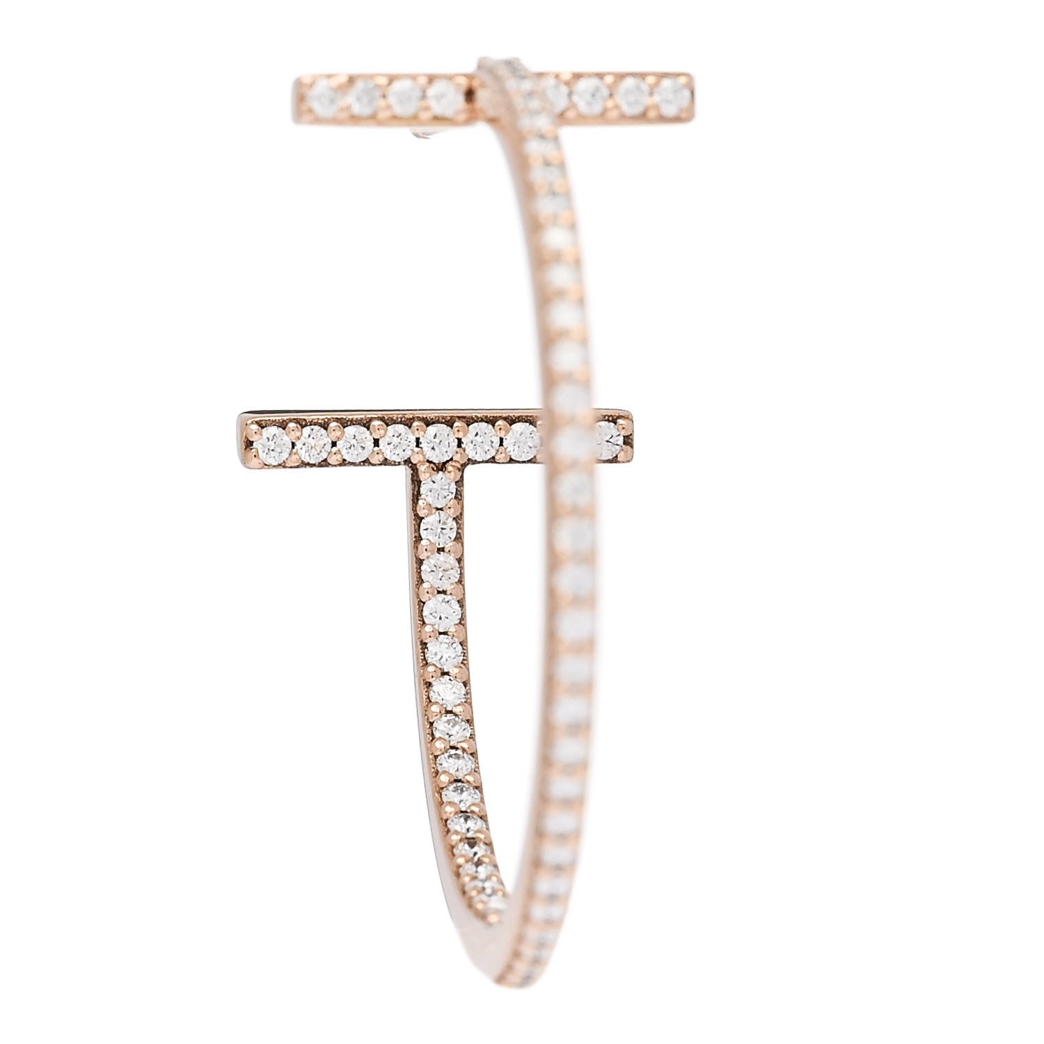 Tiffany 18K Rose Gold Diamond Medium T Wire Hoop Earrings 4 of 7