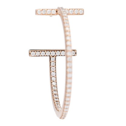 Tiffany 18K Rose Gold Diamond Medium T Wire Hoop Earrings 4 of 7