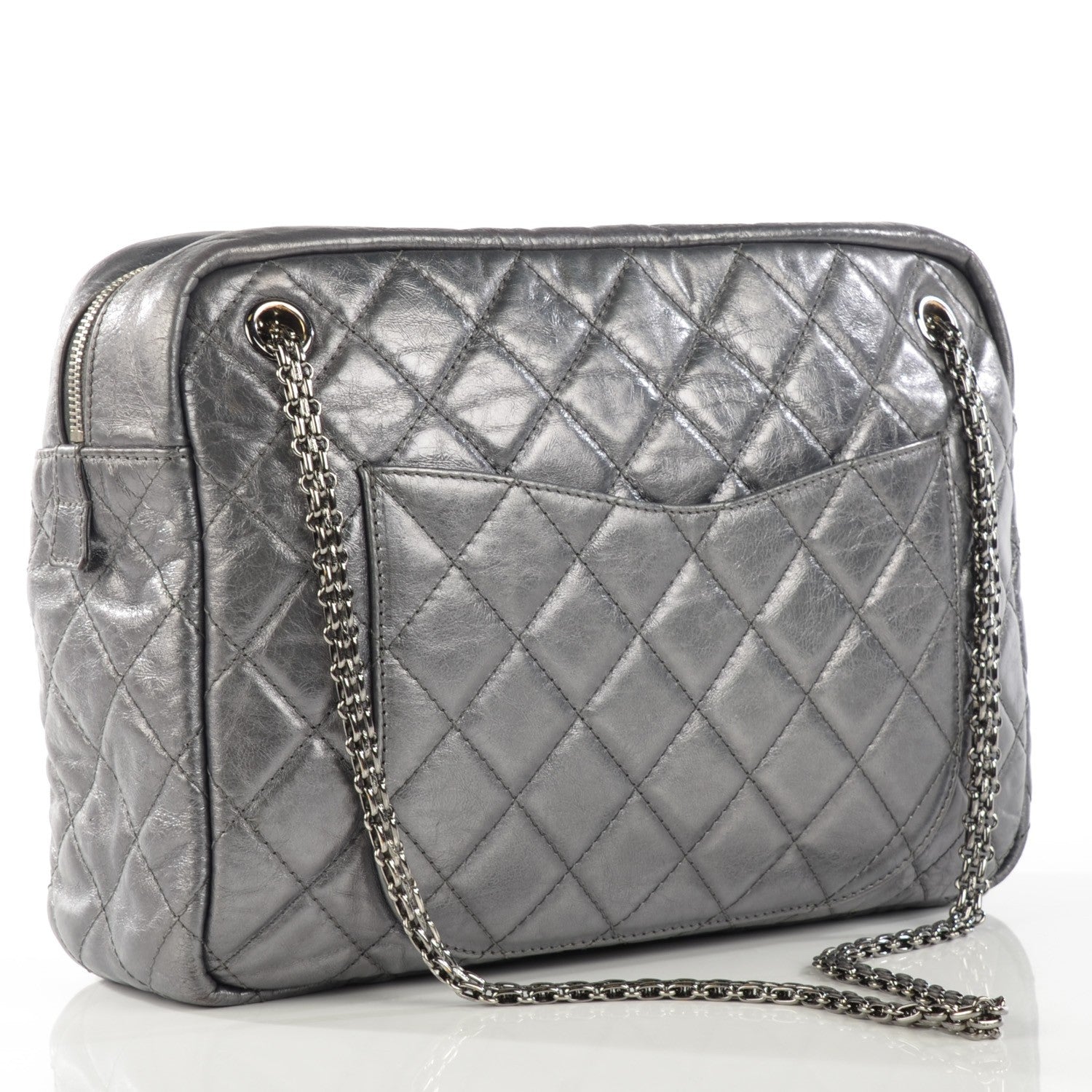 Chanel Metallic Aged Calfskin Quilted Large Reissue Camera Case Silver 3 of 7
