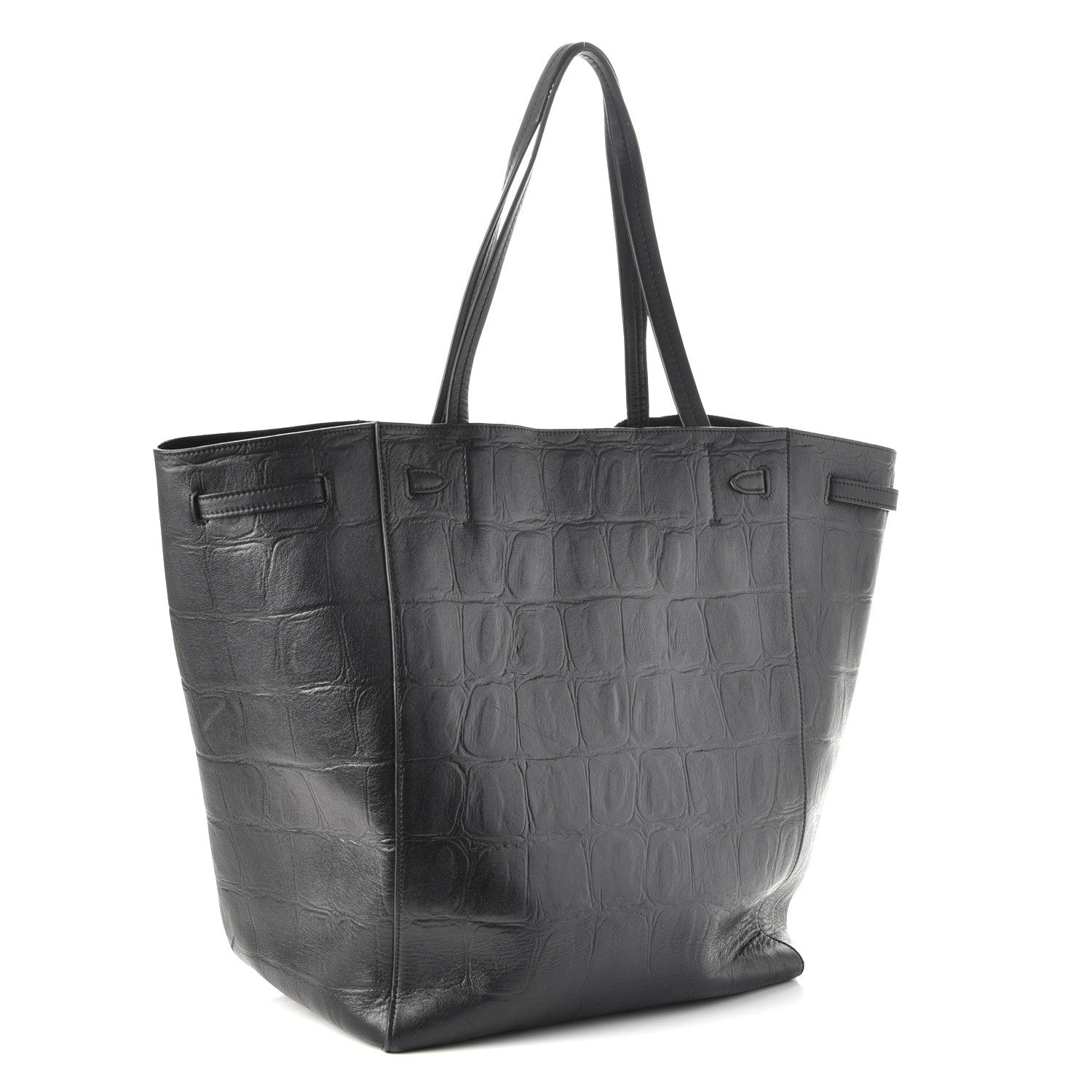 Celine Crocodile Embossed Calfskin Medium Belt Cabas Phantom Black 3 of 7