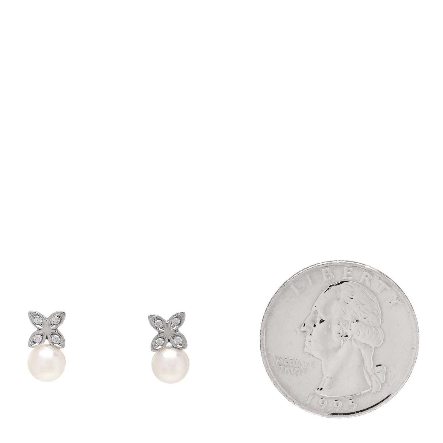 18K White Gold Diamond Pearl 5.5mm Floral Stud Earrings