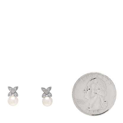 Mikimoto 18K White Gold Diamond Pearl 5.5mm Floral Stud Earrings 2 of 4