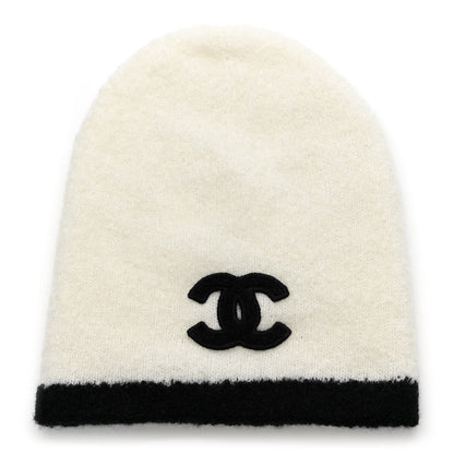 Chanel Cashmere Silk CC Beanie Hat White Black 1 of 4
